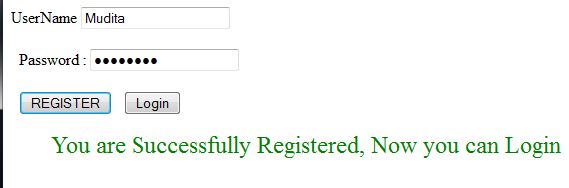 Display Successful registered message